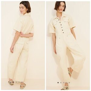Free People Maxie Washed Coveralls Jumpsuit Denim Pastel Yellow Size‎ 10